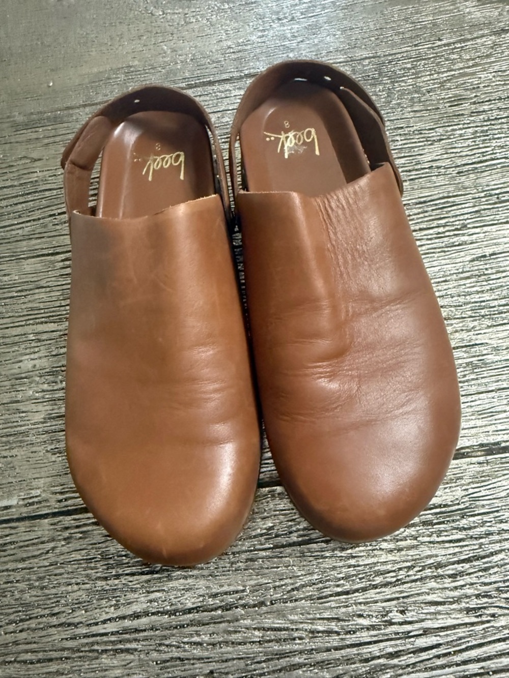 Beek Brant Leather Brown mules clogs with adjustable straps size 8